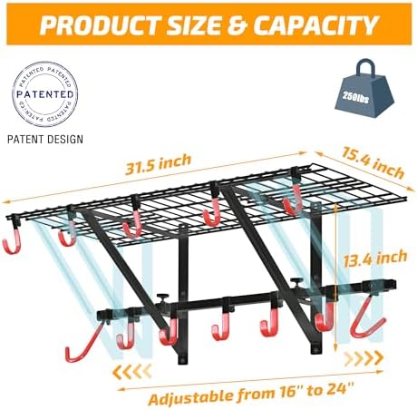 PLKOW Garage Wall Shelving 4-Pack Includes Bike Hooks, Sturdy Adjustable Garage Shelving Wall Mount Wall Organizer (Black, 4-Pack)