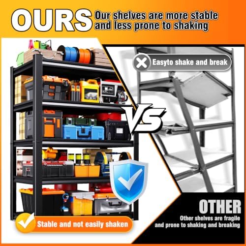 71.2''H Storage Shelves, 2500lbs Garage Shelving,Adjustable Heavy Duty Shelving Unit,5tire Tall Garage Shelves,Metal Standing Shelf Units,Utility Rack For Kitchen Warehouse Industrial Basement 2 Pack