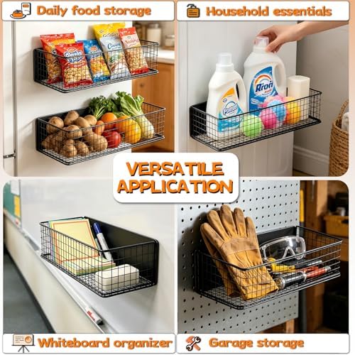 ULIBERMAGNET Magnetic Baskets Fridge Organizers, Large Capacity Metal Wire Mesh Basket Spice Rack for Fridge Storage, Magnetic Shelf for Garage, Laundry, Kitchen, Workshop, Cabinet(2 Pack)