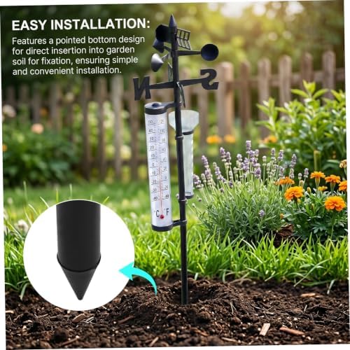 3 in 1 Outdoor Weather Station Garden Thermometer Rain Wind Indicator with Fahrenheit Celsius Display Stake for Yard Courtyard.