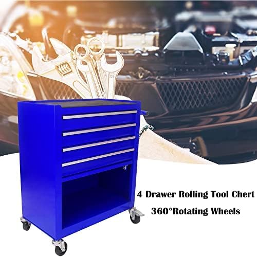 4 Drawers Tool Cart on Wheels,Rolling Tool Box Tool Storage, Drawers Rolling Organizer Tool Case for Garage, Warehouse, Workshop, Repair Shop (4 Drawers(Blue))