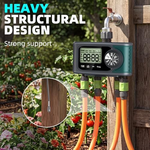 Sprinkler Timer for Outdoor Hose Faucet 4 Zone, Programmable Hose Timer with Rain Delay/Manual/Automatic Watering System, Water Timers for Garden Hose, Digital Drip Irrigation for Yard Lawn Outdoor