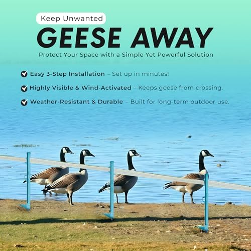 Easy-to-Install Fence System to Keep Geese and Birds Off Lakefront, River, or Pond - Durable Geese and Bird Deterrent for Property Protection