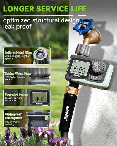 RAINPOINT Sprinkler Timer, Programmable Water Timer for Garden Hose, Outdoor Soaker Hose Timed with Rain Delay/Manual/Automatic Watering System, Digital Irrigation for Yard, Lawn, 1 Outlet