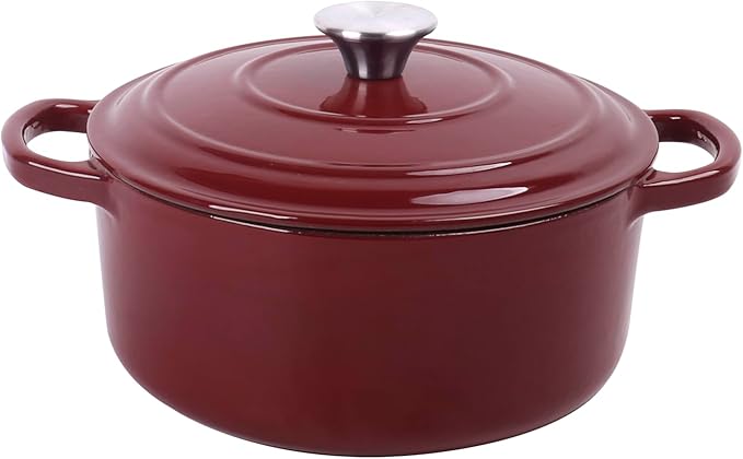 Commercial Grade, Cast Iron Enameled Cookware (Dark Red, Duch Oven 6qt)