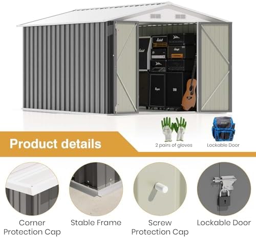 Patiowell 8 x 12 FT Outdoor Storage Shed, Metal Storage Shed, Gray
