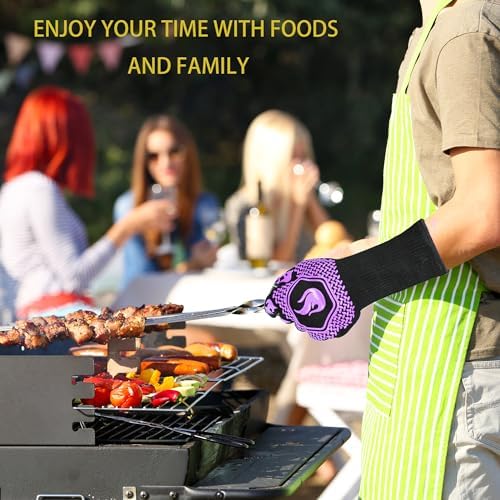 BBQ Gloves 1472F Heat Resistant Non-Slip Silicone (Purple)
