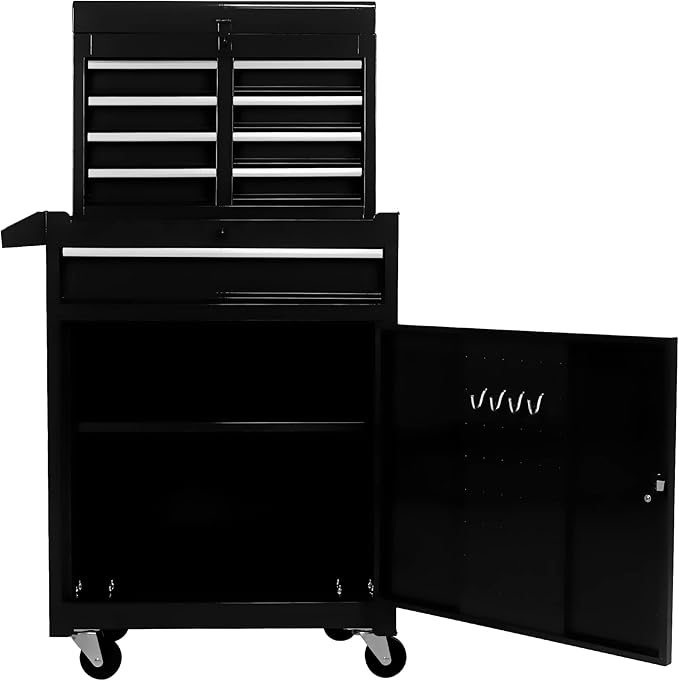 5 Drawer Rolling Tool Chest,Tool Storage Cabinet & Tool Box Cart with Wheels, Big Tools Removable Tool Box Combo,Tools Storage Boxs,Tools Case for Garage Warehouse Workshop (Black)