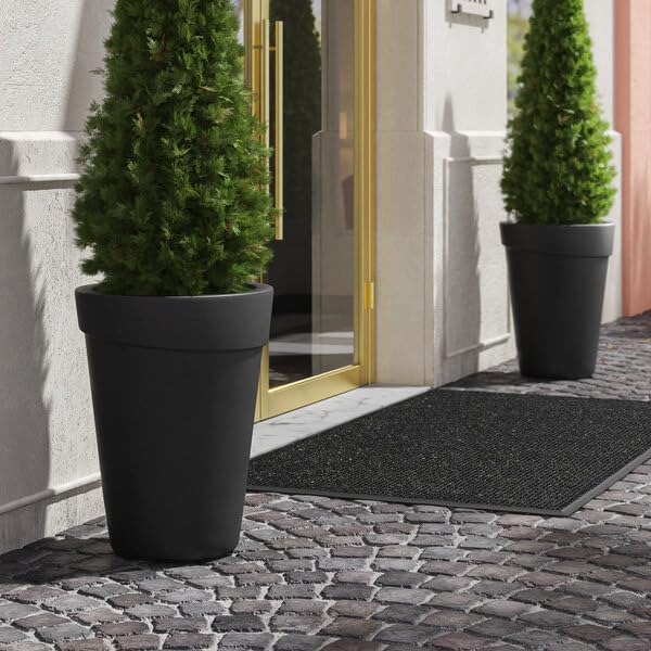 Cole Round Black Polyethylene Planter, 21.6 x 27.5 Inch, 18 Gallon, UV-Resistant, Stackable, Indoor Outdoor Use