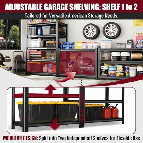 Garage Shelving, 3000 LBS Heavy Duty Wire Storage Shelves, 5-Tier Adjustable Wire Shelving Rack for Garage, Warehouse, Basement, 36" W x 16" D x 72" H