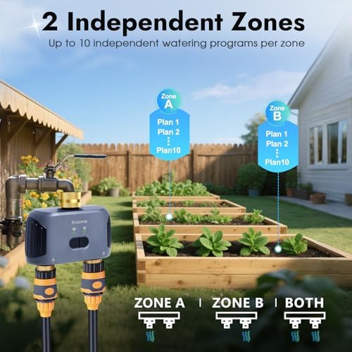2 Zones WiFi Water Timer Brass Inlet and Outlet, Sprinkler Timer for Garden Hose, APP Remote Control WiFi Hose Timers with Gateway, Voice Control with Alexa, Rain Delay and Manual Mode for Watering
