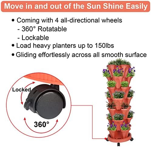 GameXcel Vertical Planter Tower - 7 Tier Stackable Garden Planters with Wheels and Tools Plant Pots for Strawberry Herb Flower and Vegetable Indoor Outdoor Use Red