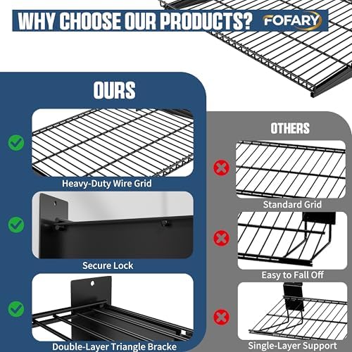 Garage Wall Shelving 24"x12" 4-Pack, Wire Wall Shelves, Black