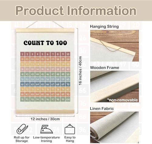 TLESKE 1-100 Numbers Hundreds Colors Chart Poster Hanger Frame for Toddler Kid Classroom Set of 2, Homeschool Hanging Wall Art Decor for Nursery Playroom, Preschool Learning Educational Poster, 12x16