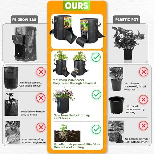 4PCS 15-Gallon Potato Grow Bag-Harvest & Visible Window Garden Planting Bag
