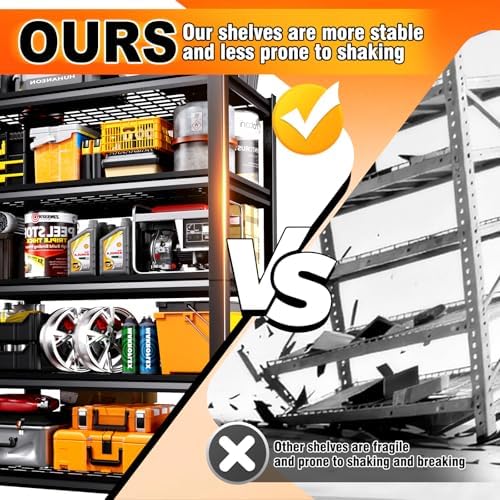 2 Pack Storage Shelves, 2500lbs Garage Shelving,Adjustable Heavy Duty Shelving Unit,5T Tall Garage Shelves,Metal Standing Shelf Units,Utility Rack For Kitchen Warehouse Industrial Basement 71*35*16
