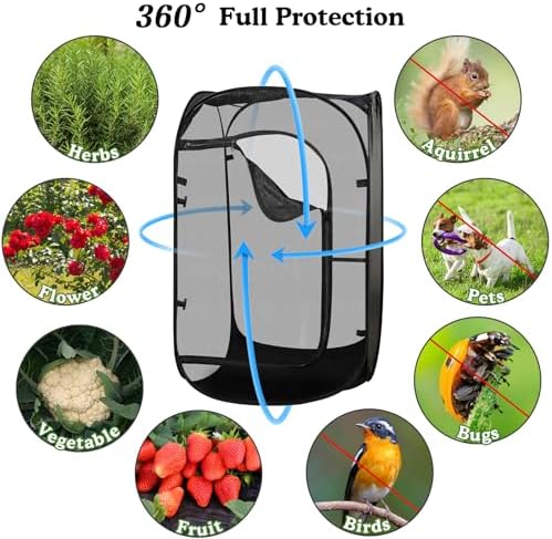 Pop Up Garden Mesh Plant Protectors Tent Net Cage, Pest Guard Covers for Protect Outdoor Vegetables Strawberry Fruit Flowers Shrubs from Birds Insects (1, Black)