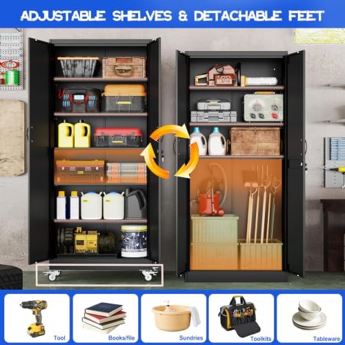GAIOUS 74.8" Tall Metal Storage Cabinet with Lock and Wheels, File Cabinet