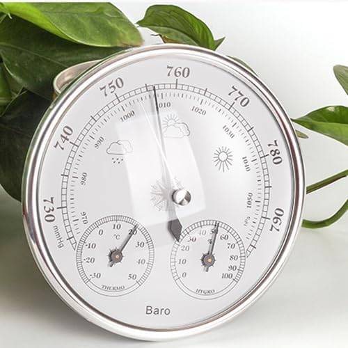 All Season Thermometer Barometer Hygrometer, Aluminum Indoor Outdoor Weather Instrument, 5.12 Inch Dial for Home Office Patio Garden