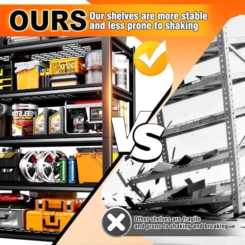 3Pack-78 ''H Storage Shelves, 45.6‘’W Garage Shelving, Adjustable Garage Shelves, 3000lbs Heavy Duty Shelving ,5 Tier Garage Storage Shelves,Easy-To-Install Metal Shelf Storage Rack Shelving Unit