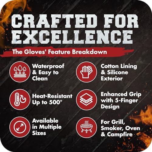 KITCHEN PERFECTION Silicone Smoker BBQ Gloves - Heat Resistant Oven Mitts