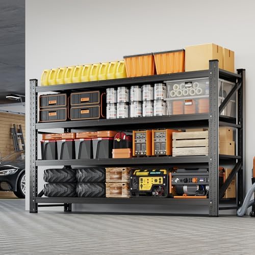 Yizosh 75" W Metal Garage Storage Shelves,8000LBS Heavy Duty 4-Shelf Adjustable Steel Organization Shelving,Utility Rack Shelf,75" W x 24" D x 70" H for Basement,Warehouse,Industrial