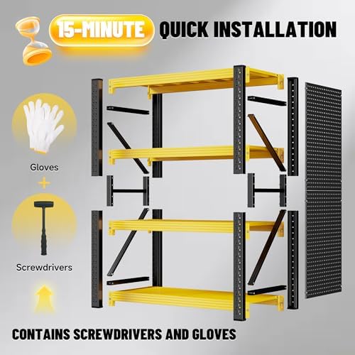 Heavy‑Duty Garage Shelving Unit with Pegboard, 3000 LBS Total Load Capacity