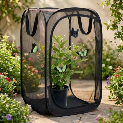 Insect & Butterfly Habitat Cage, Portable Pop-Up Terrarium with Mesh Sides, Bug Catching & Observation Enclosure for Caterpillars, Small Insects, Outdoor & Classroom Use, 24 Inches Tall