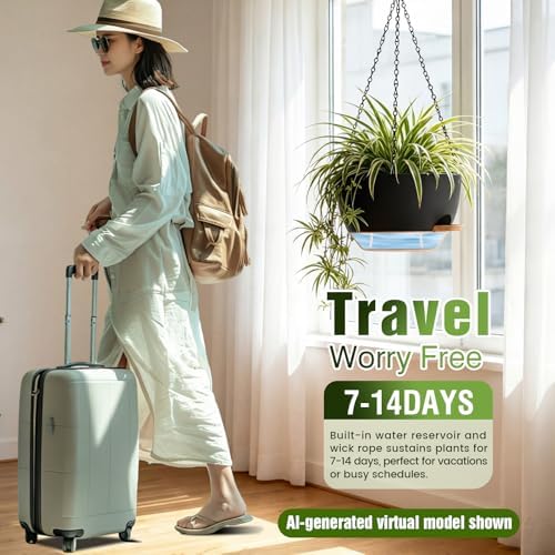 13 Inch Large Self Watering Hanging Planters 2 Pack with Saucers