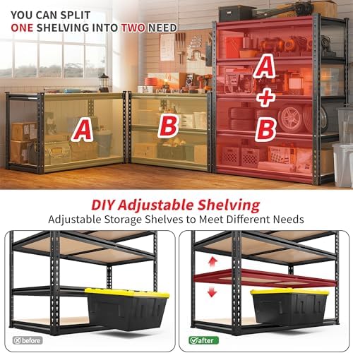 REIBII 2 Pack Garage Shelving, 2400LBS Each,Heavy Duty Storage Shelves