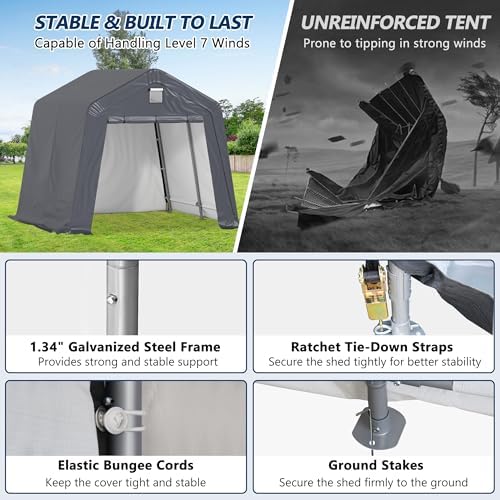 COVERONICS 10' x 10' Outdoor Portable Storage Shelter Shed, Grey