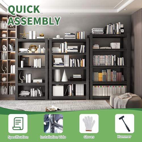 78" H Garage Shelves, Garage Shelving Heavy Duty, 3000Lbs 5 Tier Adjustable Garage Storage Shelves Suitable for Warehouse, Basement, Workshop,Require Assembly, 18" D*48" W *78" H(Black)