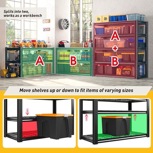 REIBII 2 Pack Garage Shelving 3200 LBS Load Space Saving Storage Shelves