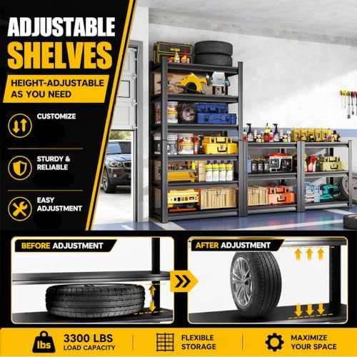 Garage Shelving,2-in-1 Adjustable Storage Shelves with Guard