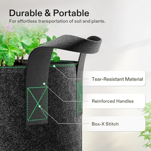 VIVOSUN 10-Pack 15 Gallon Plant Grow Bags, Heavy Duty Thickened Nonwoven Fabric Pots with Handles
