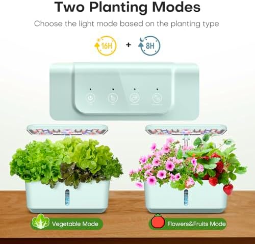 Ahopegarden Indoor Garden Hydroponics Growing System: 10 Pods Kit with LED