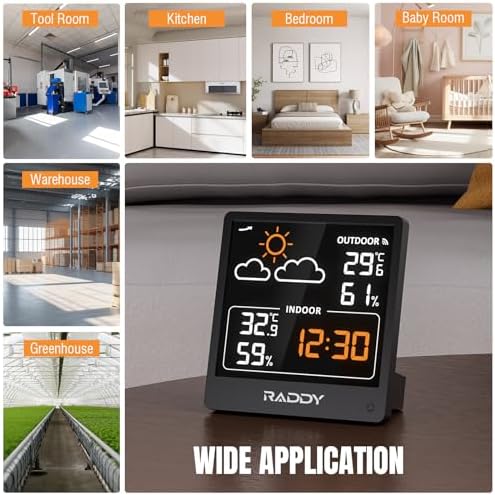 Raddy WF-50V Wireless Weather Station, 5.0 Inch VA Display, Black