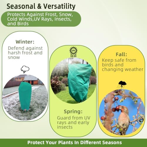 2 Pack Plant Covers Freeze Protection, 40"W x 45"H Winter Frost Blanket 2.36 oz/yd² Fabric Frost Cloth Tree Covers Shrub Jacket Bag with Zipper & Drawstring for Plants Fruit Tree Shrub Potted - Green