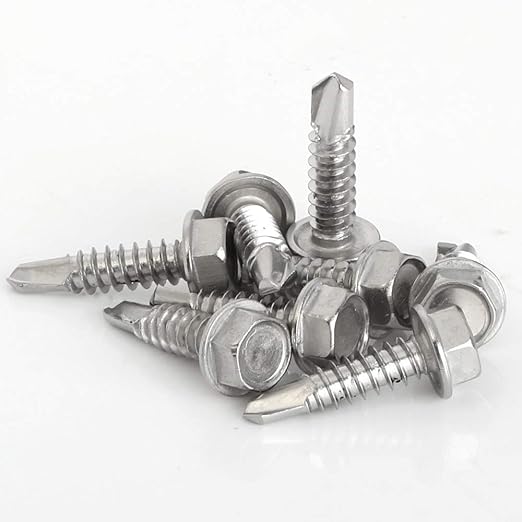 MewuDecor #12 x 1 (1/2" to 3" Available) Hex Washer Head Self Drilling Sheet Metal Screws with Drill Point, Stainless Steel 410, 50 PCS