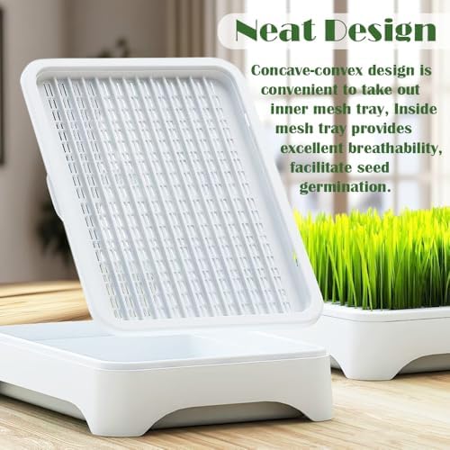 2-Pack Cat Grass Planter (No Seeds Included), Tri-Section Design, Anti-Pull Out Cat Grass Seed Starter Tray, Sprouts Growing Kit, Microgreens Growing Trays