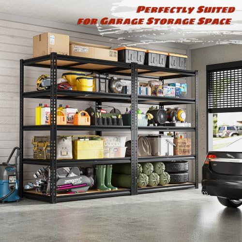 ROOMFAVE Garage Shelving Heavy Duty, 5 Tier,72" H x 35.56" W x 16" D Black