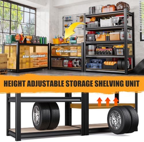 71.2" H Garage Shelving Heavy Duty Storage Shelves, Metal Adjustable Shelving Unit, Utility Garage Organizer Shelf for Basement, Pantry, Kitchen, Warehouse, 31.5" W x 13.8" D x 71.2" H, Black