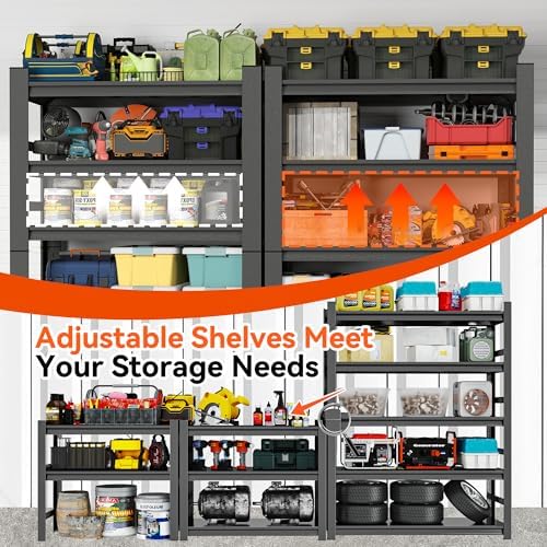 Garage Shelving Units and Storage, Heavy Duty Storage Shelves Adjustable Tall Shelf Steel Shelving for Industrial, Warehouse, Basement