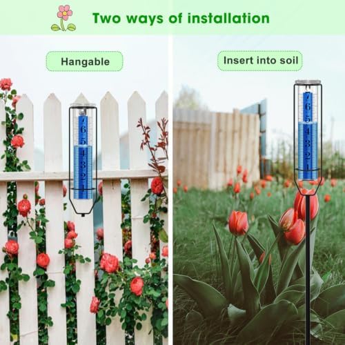 FINEST+ Upgraded Rain Gauge, 7" Freeze Proof Rain Gauge Outdoor Best Rated, Large Clear Numbers and Adjustable Height Rain Measuring Tool for Garden, Lawn and Farm
