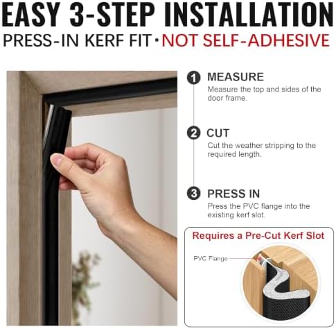 Litaibai Kerf Door Weather Stripping for Exterior Doors, Black, 20 ft