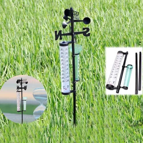 GALPADA 2 Sets 3-in-1 Outdoor Weather Station Measuring Wind Direction and Rainfall with Thermometer, Plastic Material for Garden Decoration and Farm Planting