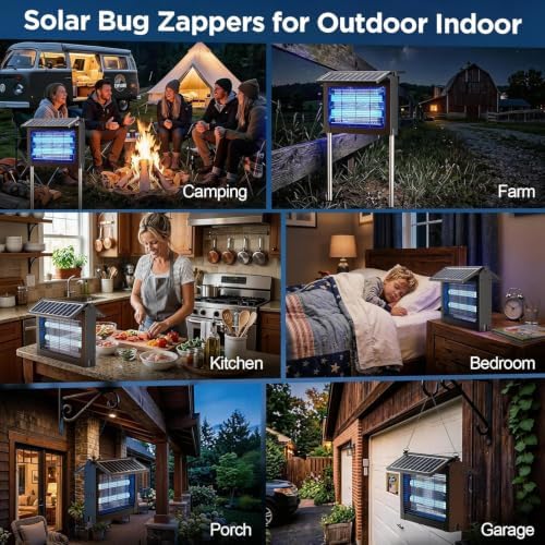 Solar Bug Zapper Outdoor-4500V Mosquito Zapper Outdoor Fly Killer-with Dual Adjustable Solar Panel Waterproof-Portable Electric Fly Trap for Patio, Garden, Backyard, and Camping