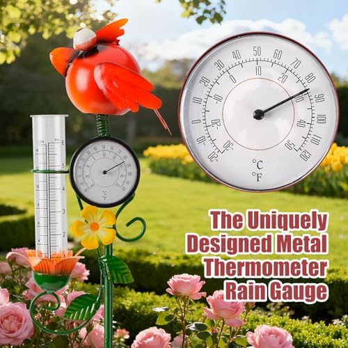 Joint Honglin Metal Adorable Bird Rain Gauge with Outdoor Temperature
