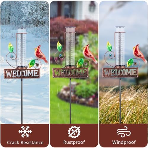 Stargarden Rain Gauge Outdoor, Metal Cardinal Rain Gauge