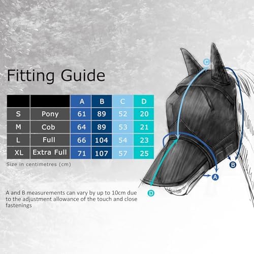 Harrison Howard CareMaster Pro Luminous Horse Fly Mask Large Eye Space Long Nose with Ears UV Protection for Horse Signature Blue Small Pony